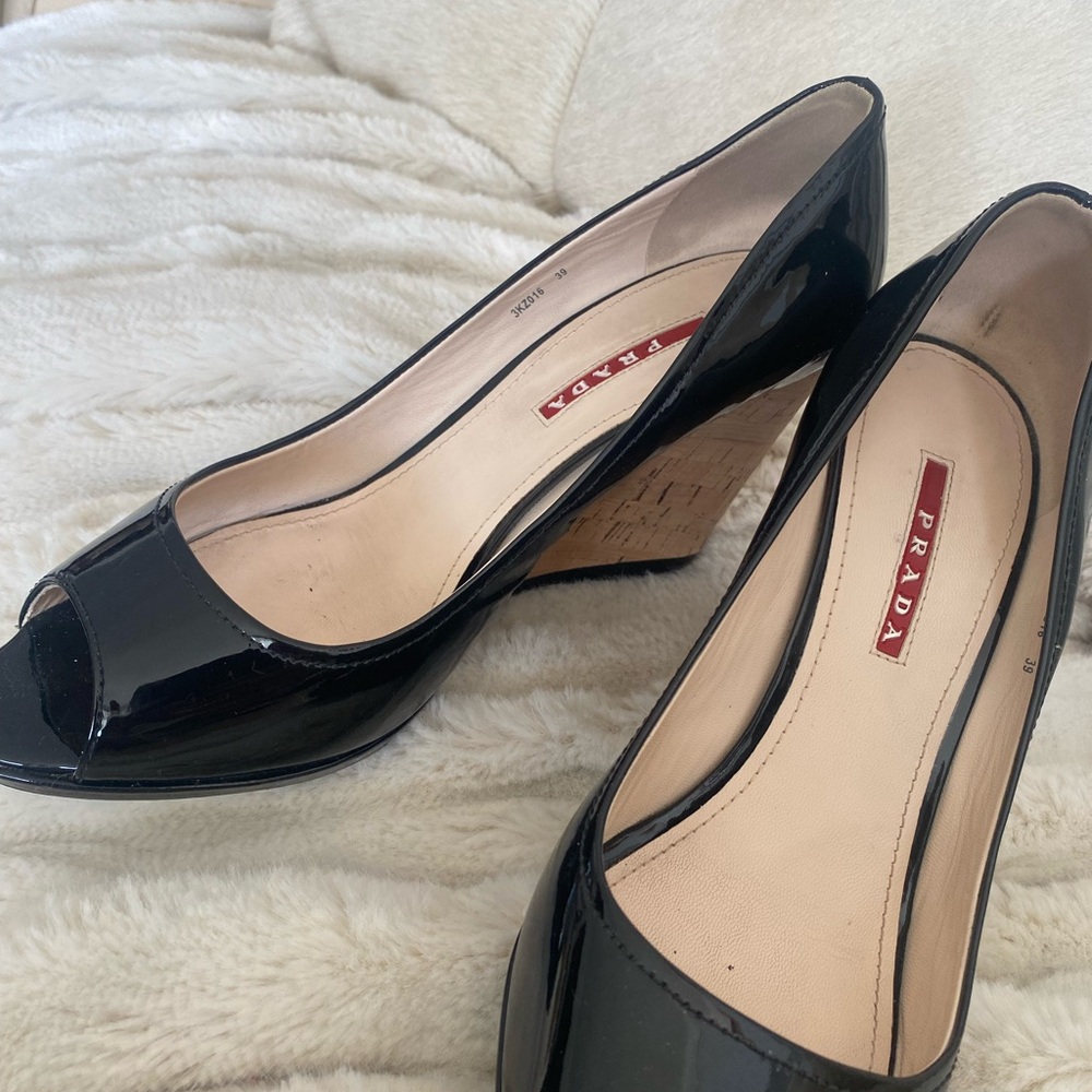Prada Wedge shoes- Black Patient leather.